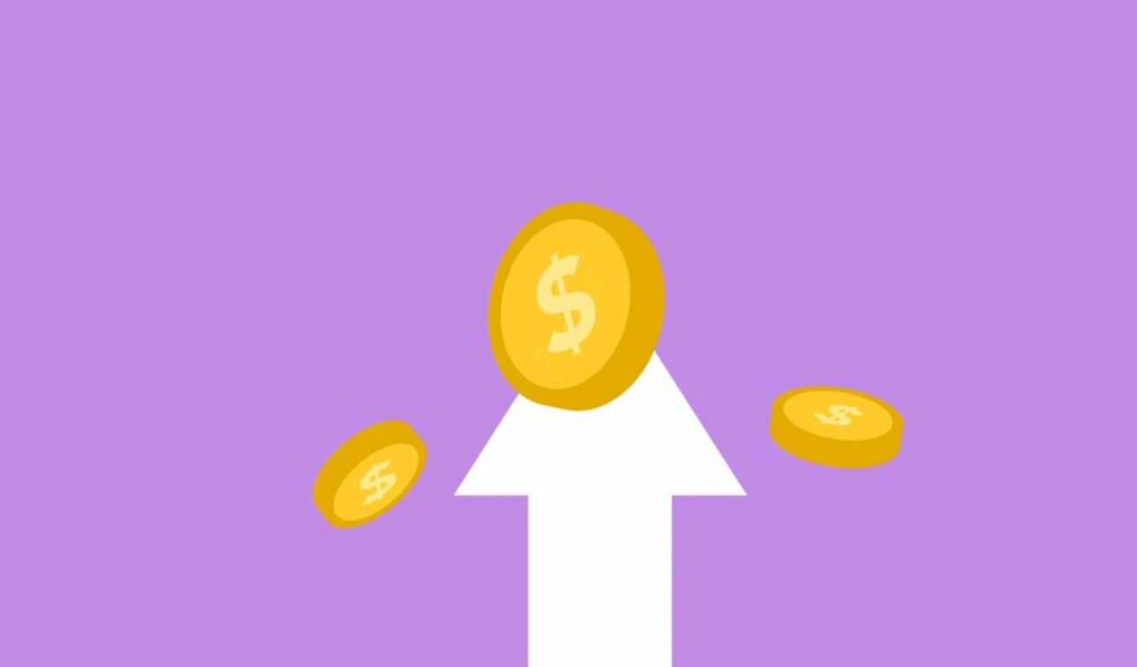 Illustration of a gold coin rising on an upward arrow with smaller coins, representing New Zealand's OCR interest rate increase for first home buyers