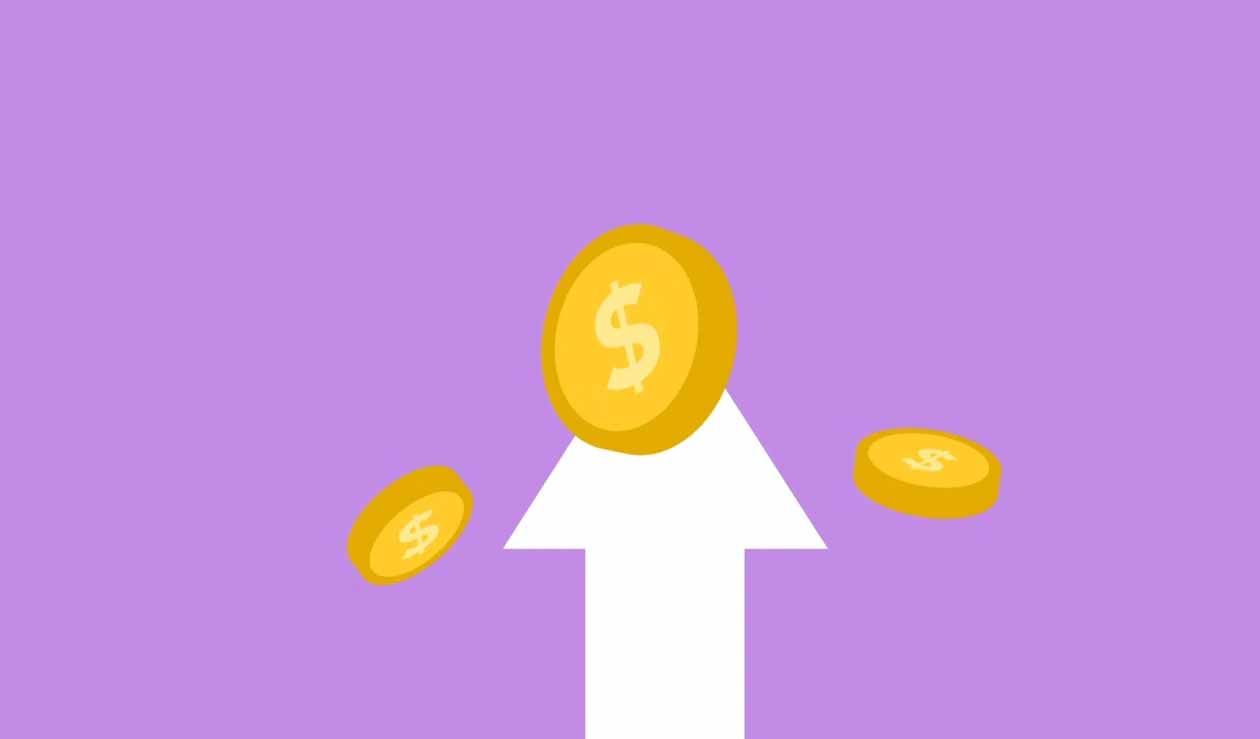 Illustration of a gold coin rising on an upward arrow with smaller coins, representing New Zealand's OCR interest rate increase for first home buyers